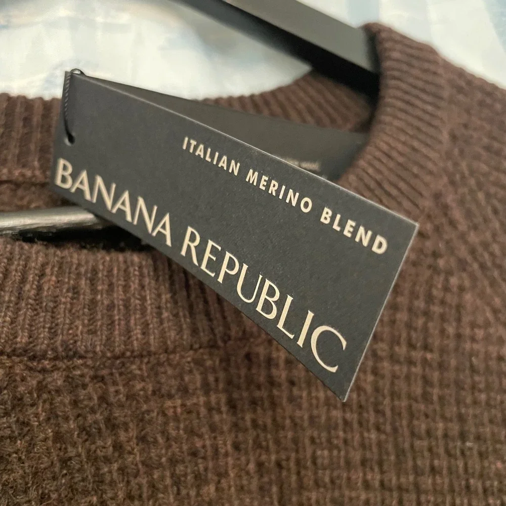 Banana Republic Italian Merino Wool Blend Waffle Knit Sweater Brown Mens XL Y2K